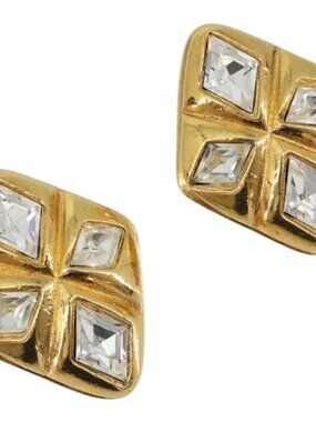 CHANEL Earring Metal Gold Tone CC Auth bs35890